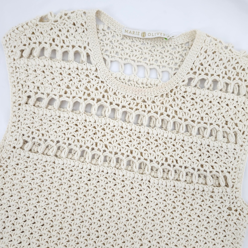 Marie Oliver Women Boho Indie Crochet Knit Top Size XS Cream Fringe Festival NWT